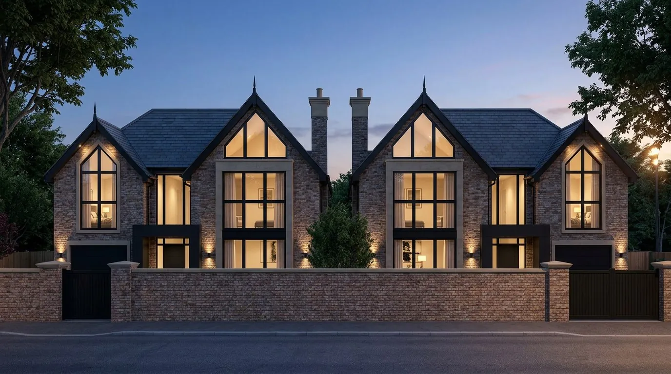 Conifer House at dusk from Chester Road